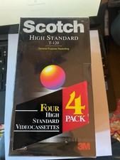 New- Sealed- Scotch T-120 Blank VHS Tapes 4 Pack High Standard Video Tape