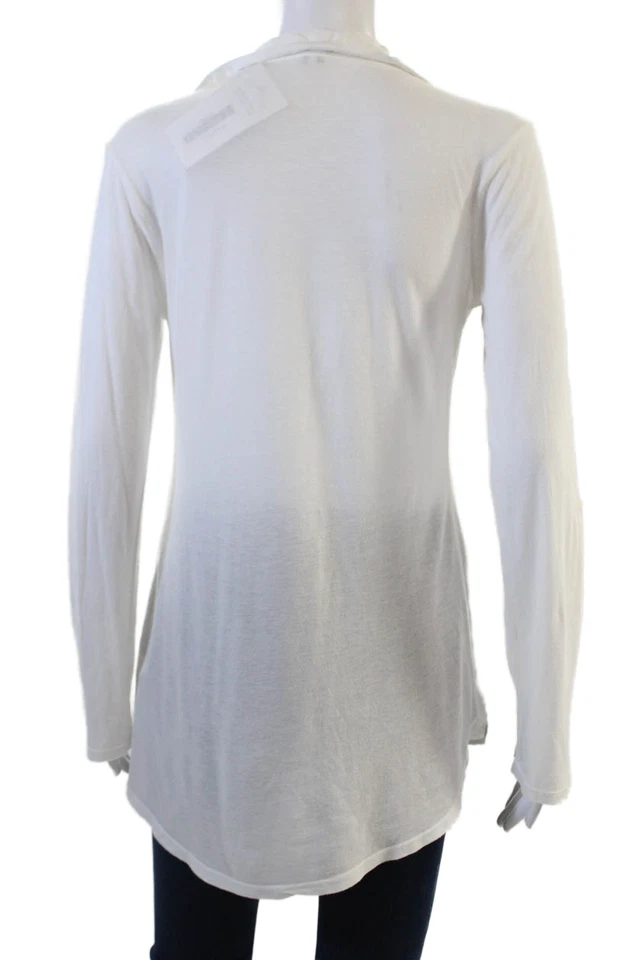 Espléndida blusa túnica mujer blanca 100 % seda cuello en V manga larga talla XS Foto 3 de 4