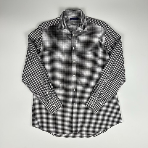 Ralph Lauren Purple Label Pearl Button Up Mens Med Brown Checkered Long Sleeve