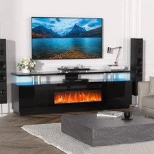 70" Fireplace TV Stand with 36 in Electric Fireplace Entertainment Center Black