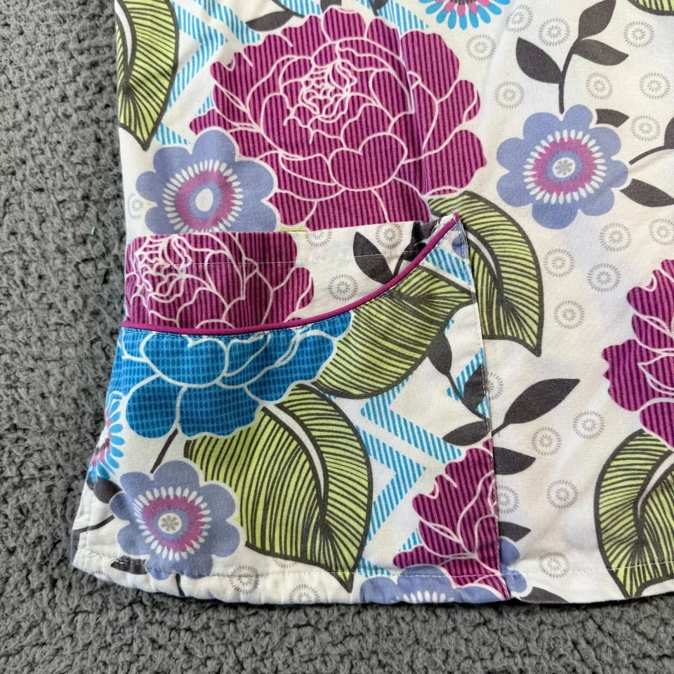 UA Scrubs Womens Short Sleeve V Neck T Shirt Top Floral Size S - Image 3 of 4