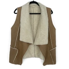 Mystree Womens Open Front Faux Suede & Fur Southwestern Sleeveless Vest Medium