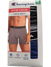 Champion Men's 5-Pack Cotton Stretch Boxer Briefs, Multicolor, Size XL 🌟NEW🌟