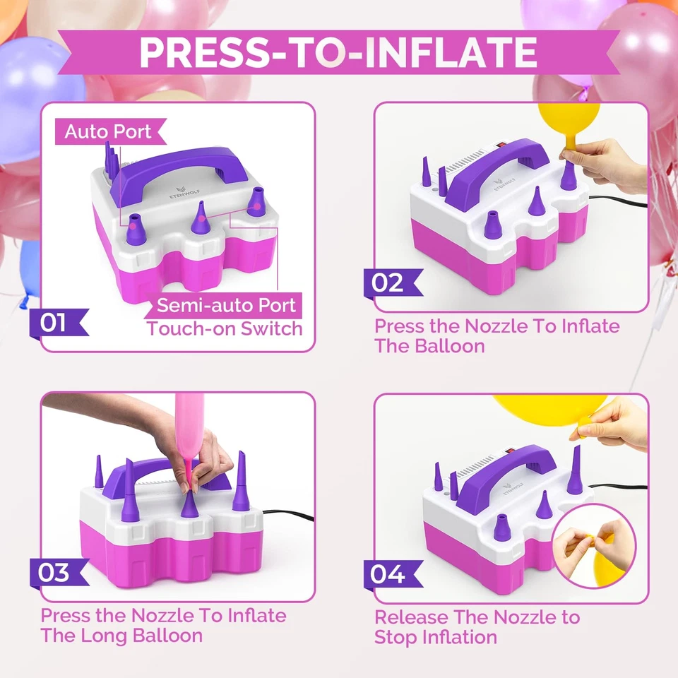 Bomba Globo Eléctrica P600 para Todos los Globos con 3 Boquillas 110V 600W Globo... Foto 4 de 4