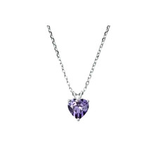 Collar colgante solitario corazón amatista genuino en plata de ley maciza