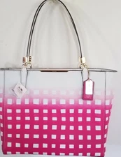 Coach 30118 Madison Gingham East West White Pink Safanio Tote Purse W/Hang Tags