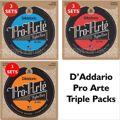3 SÄTZE D'Addario Pro Arte klassische Gitarrensaiten - Auswahl aus 3 Spannungen
