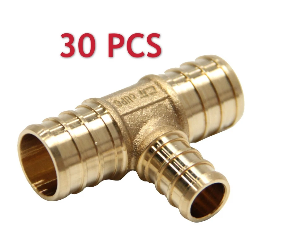 EFIELD 30 PIECES 3/4" x 3/4" x 1/2" PEX TEE BRASS CRIMP FITTINGS ( LEAD FREE ) NSF