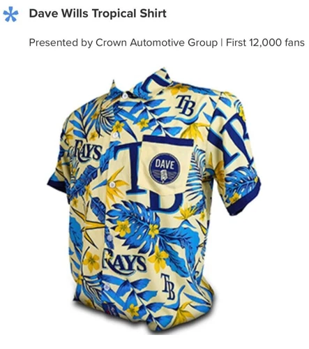 Tampa Bay Rays Dave Wills Hawaiian Shirt SGA Mens XL Baseball 4/14/24 Giveaway