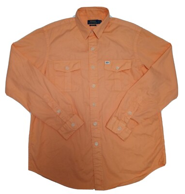 Polo Ralph Lauren Mens Orange Beach Twill Button Down Shirt Size Large 