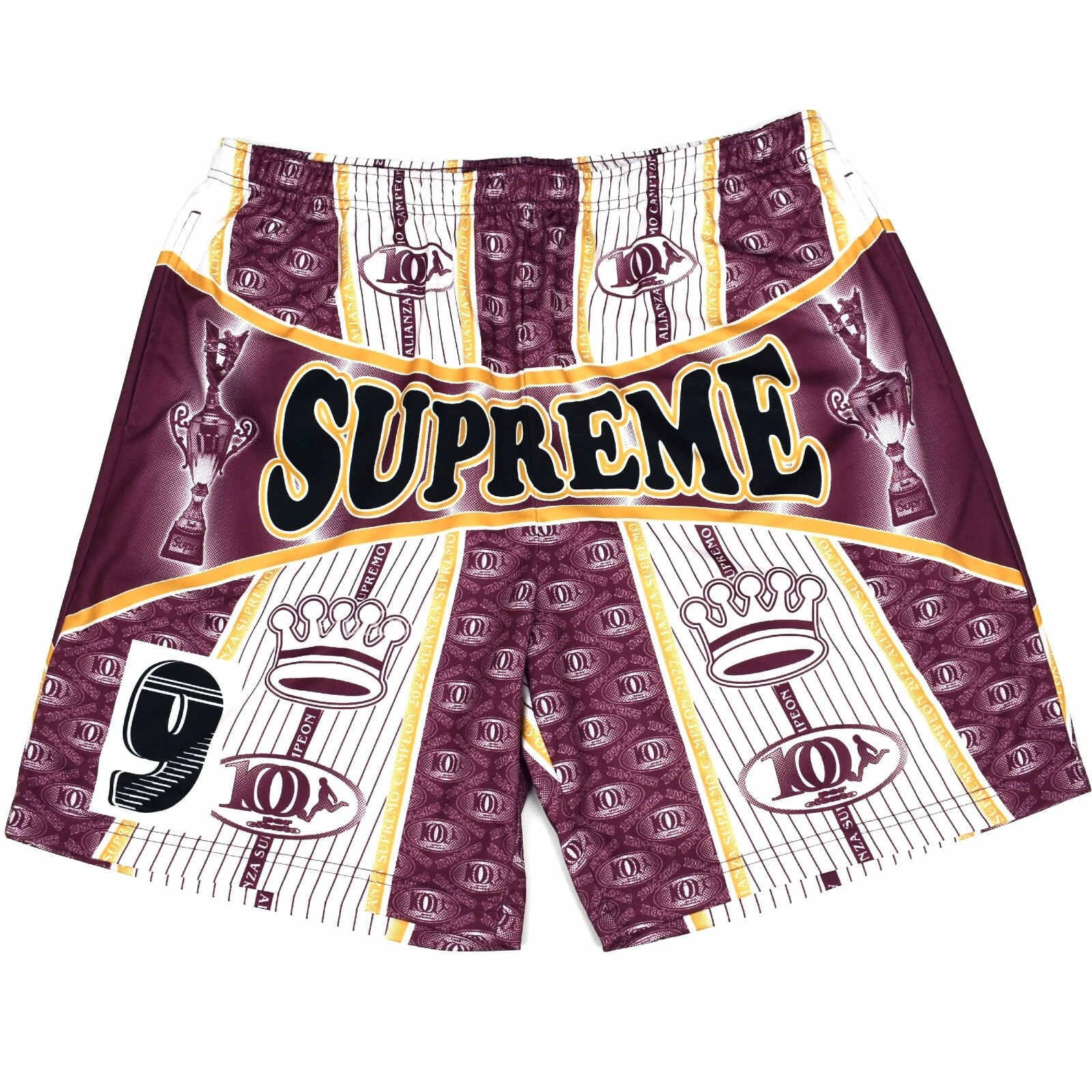 Short de football bordeaux homme L DS AUTHENTIQUE imprimé logo Supreme Por Ciento neuf avec étiquette