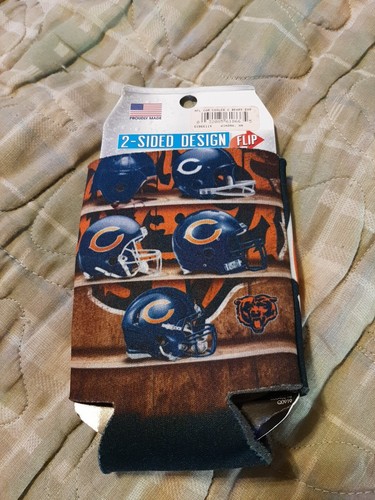 CHICAGO BEARS KOOZIE CAN COOLER NEW DOUBLE SIDED FLAT - Picture 2 of 2