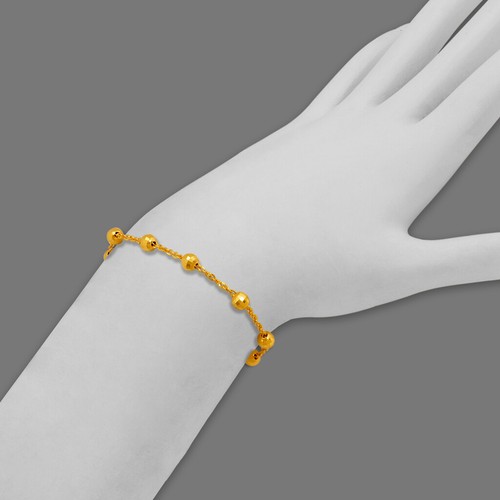 14K Solid Yellow Gold Station Ball Bead Rolo Bracelet Anklet 2mm 4mm 7" 10" - Picture 12 of 24