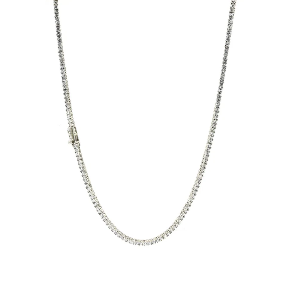 Unisex Skinny Tennis Necklace Silver Finish Cubic Zirconia 2mm Chain/Bracelet - Image 2 of 4