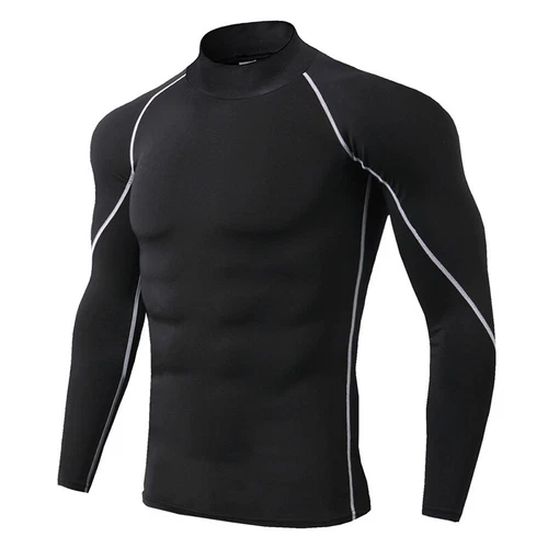Herren Rollkragen Kompression Basisschicht Oberteil Fitness Tights Sport Langarmshirt - Bild 12 von 26