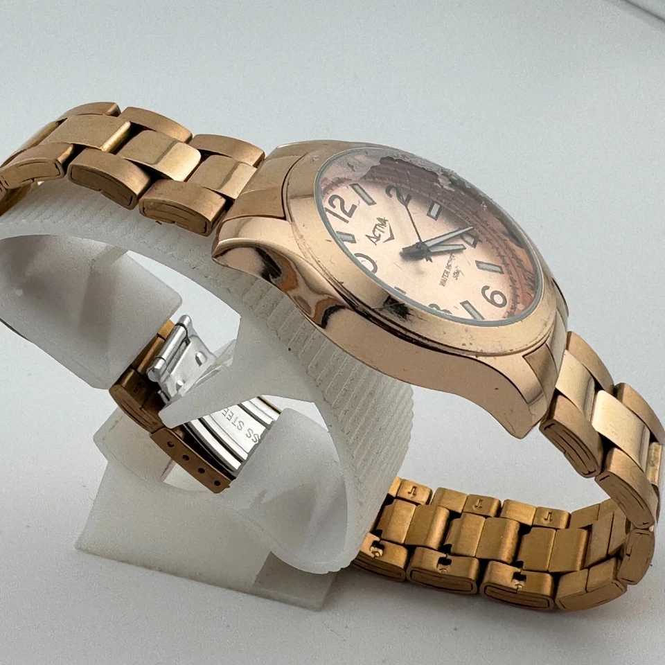 Activa Reloj Cuarzo Hombre Rosa 30m Tono Oro Japón Movt Analógico Batería Nueva 8.75" Foto 3 de 4