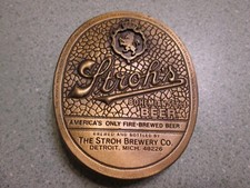 Stroh's Bohemian Style Beer Belt Buckle Bronze Vintage 1970s Indiana Metal Craft