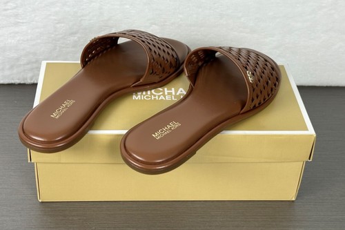 Sandalias Michael Kors para mujer equipaje marrón Saylor Slide de cuero talla 9M nuevas con etiquetas $145 - Imagen 7 de 15
