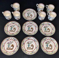 COPELAND SPODE CANTON DEMI COFFEE CAN & SAUCER (3 SETS & EXTRA SAUCERS) c.1875