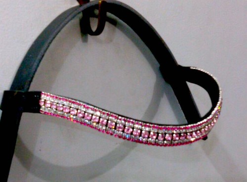 Frontino Dressage Cwell Equine Con Cristalli – 5 File Di Cristalli Chiaro, Pelle Marrone, Per Pony - copertina