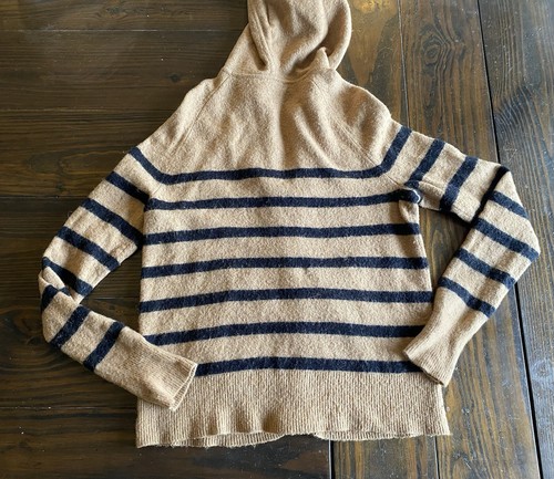 J.Crew Full Zip Hooded Wool Alpaca Sweater Beige Black Stripes Women’s M - Picture 5 of 6