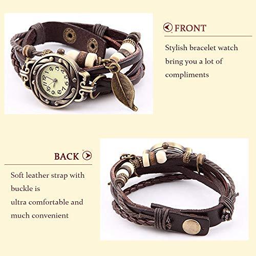 Women\'s Brown Analog Leaf Oval Case Bracelet Weave Wrap Around Leather Watch Wrap Watch Bracelet Brown Vegan Leather Goldplated Wrist  main image 4