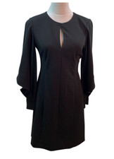 Calvin Klein Perfect Little Black Dress Keyhole Front Volume Long Sleeves 4 NWT