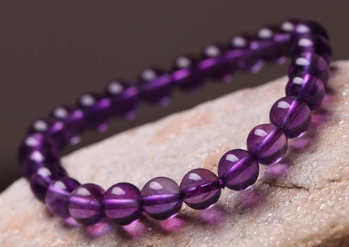Genuine Natural Purple Amethyst Crystal Round Beads Bracelet 8 mm - Image 4 of 4