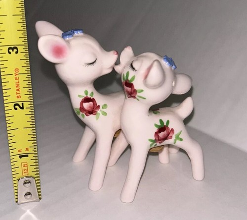 Vintage PY Pink Kissing Deer Salt and Pepper joined Miyao B672 Flower Bow HTF - Picture 11 of 12