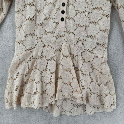 Free People Y2K blusa donna PICCOLA pizzo peplo top camicia babydoll Henley - Foto 5 di 13