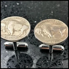 Vintage Buffalo Nickel Cufflinks Authentic 5 Cent American Coins Currency