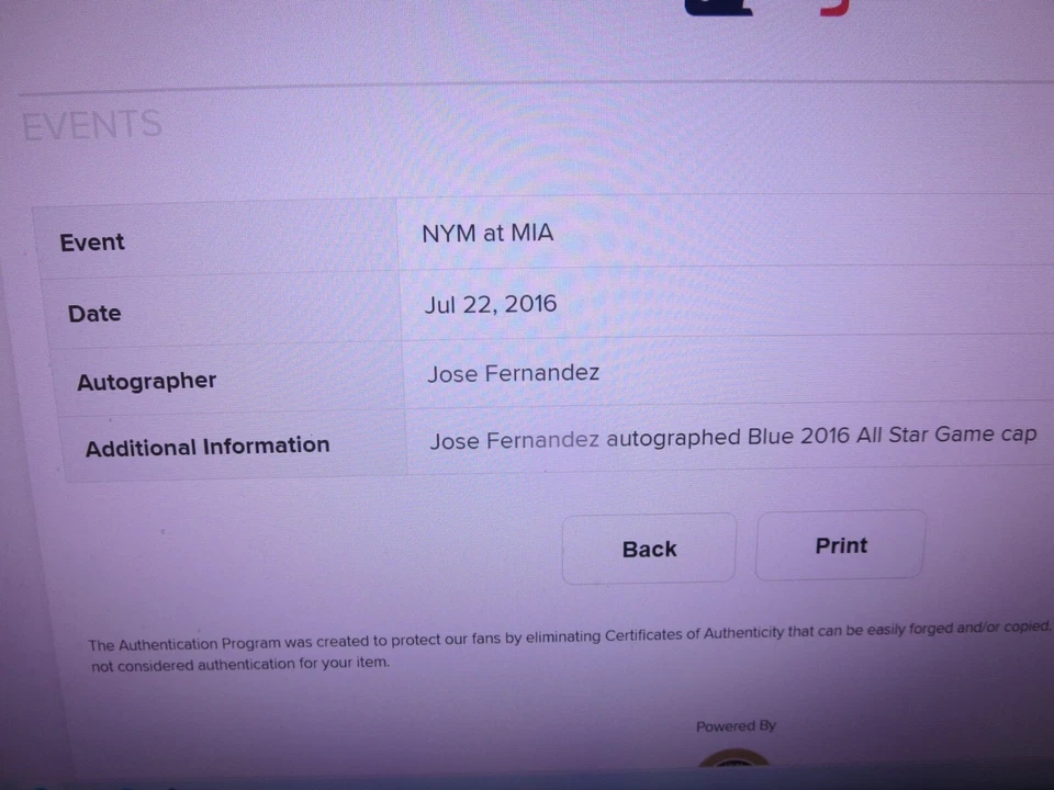 SOMBRERO FIRMADO POR JOSE FERNANDEZ ALL STAR CERTIFICADO DE AUTENTICIDAD MLB. UNO DE LOS ÚLTIMOS ARTÍCULOS QUE FIRMÓ Foto 4 de 4