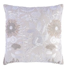Gray Rose Embroidered Pillow Square Decorative Throw Pillow 18x18" Beige Cushion