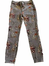Anthropologie Pilcro  Letterpress Gray Floral High Rise Skinny Cord Jeans 27