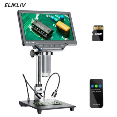 Elikliv DM201 SE Digital Microscope 7'' 1200X 12MP Coin Microscope PCB Repair 32G