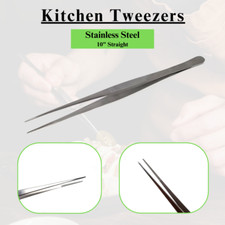Kitchen Food Tweezers Stainless Steel 10" Straight for Garnishing  Plating