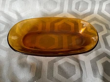 Duralex Serving Dish 7” Plate Bowl Butter Glass Amber Oblong Vintage France