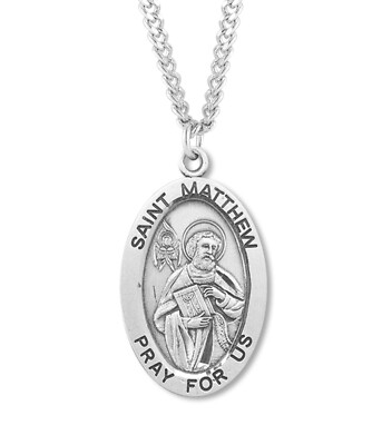 Large 925 Sterling Silver Men's Saint Matthew Pendant Medal Necklace ...