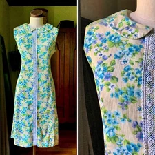 Vintage LIBERTY CIRCLE Shift Dress Floral Peter Pan Collar 60s TWIGGY 42/L
