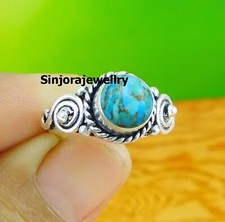 Blue Copper Turquoise Gemstone 925 sterling silver handmade Ring US size 5 to10