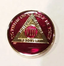 8 Year AA Sobriety Coin Medallion- Rich Mandarin Red Enamel 8th Year VIII BSP