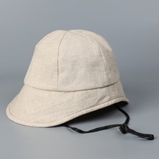 Women Cotton Linen Bucket Hat Solid with Chin Strap Sun Hat Breathable Casual
