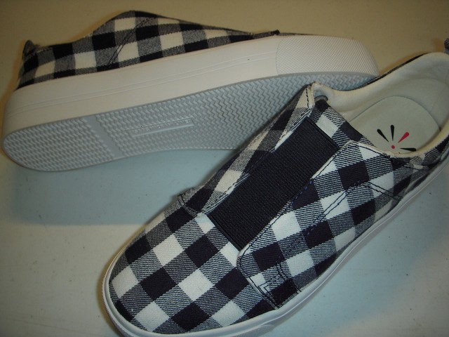 gingham canvas slip on sneakers