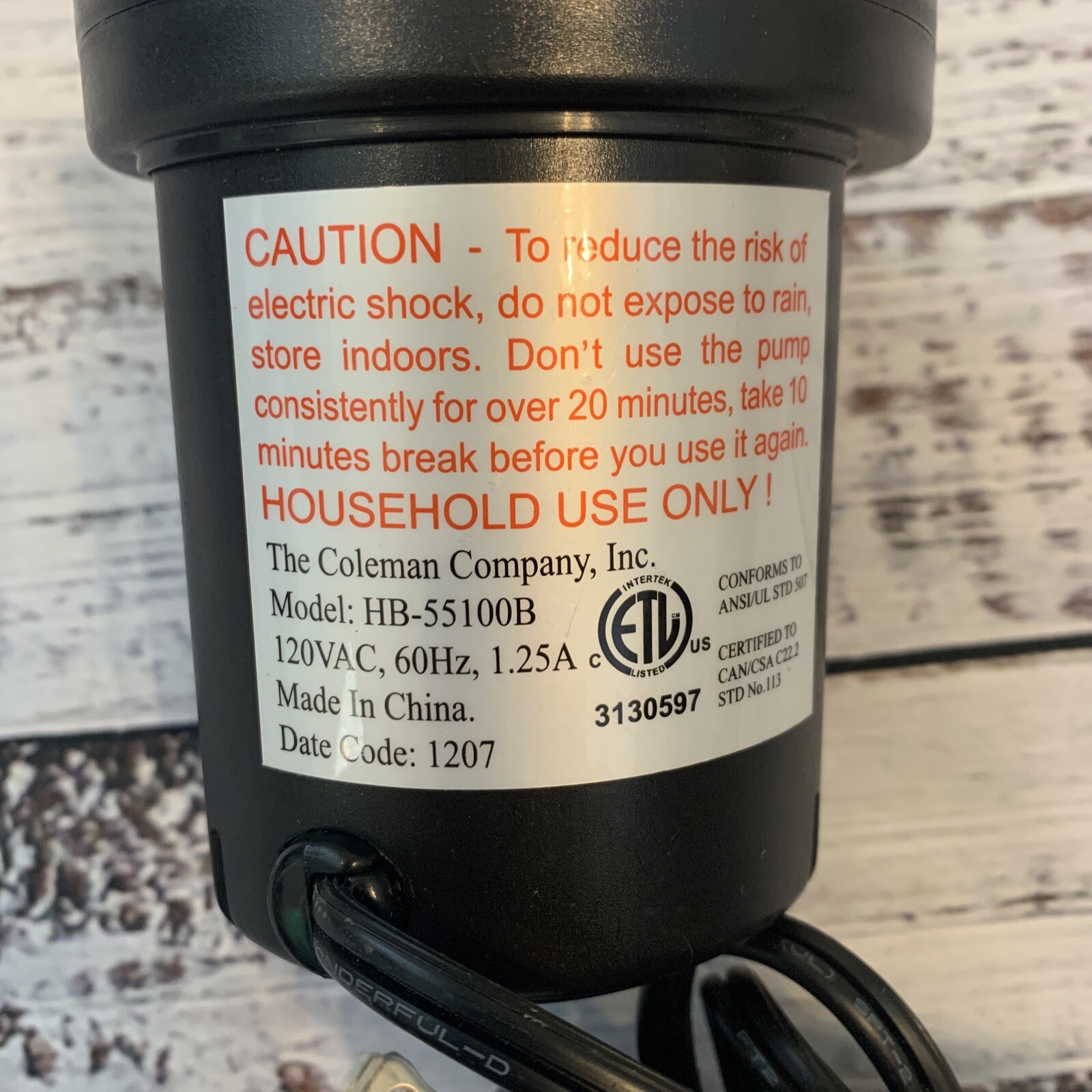 Coleman Electric Mattress Air Pump Model HB55100B NO Attachments A2 eBay