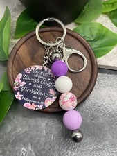 4" Silver-Tone Silicone Beaded Charm Scripture Keychain New Free Ship A4039