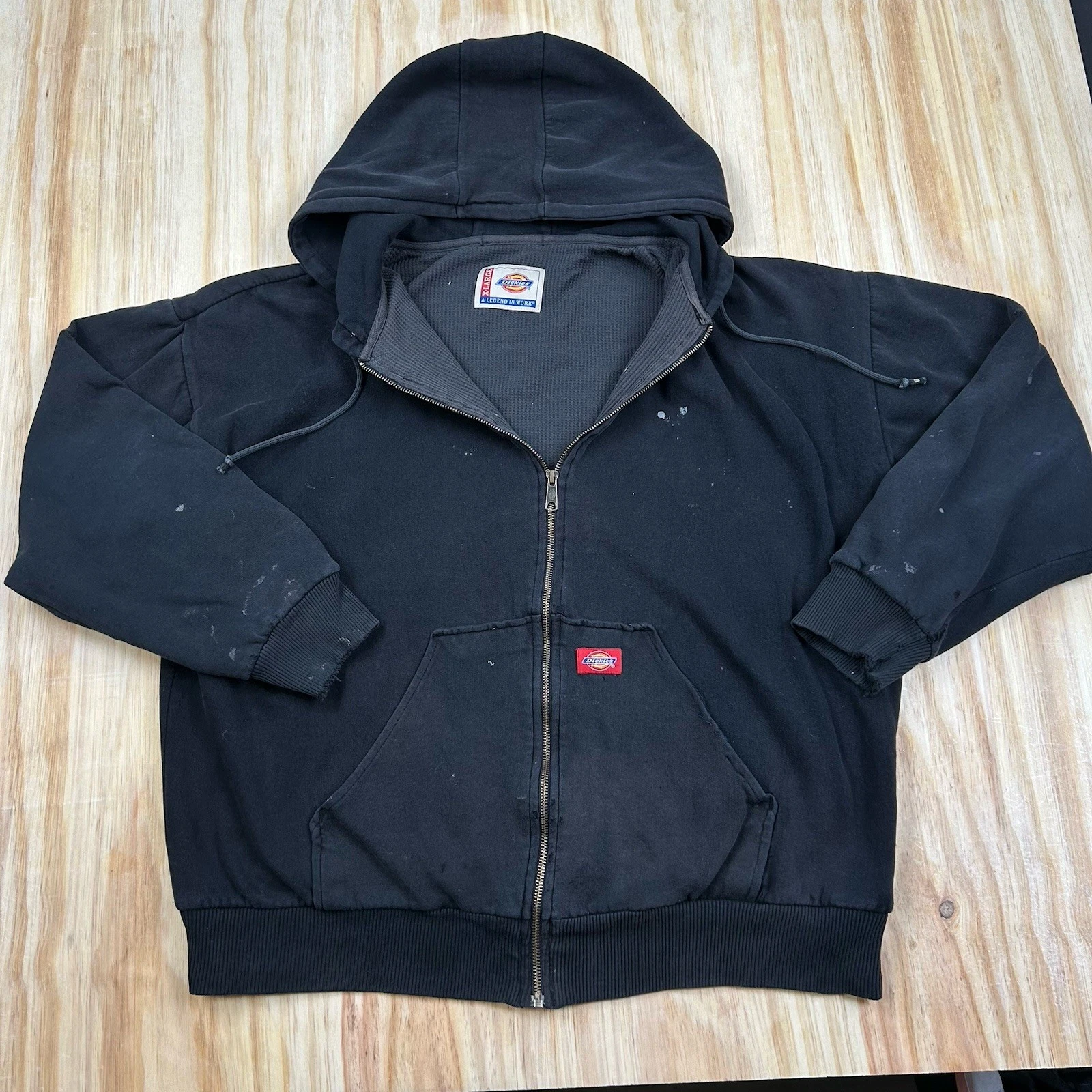 Dickies Thermal Lined Hoodie Sweatshirt Mens XL Boxy Black Zip Grunge Y2K VTG