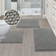 Turquoize 3 Pieces Bathroom Rugs Sets Non Slip Extra Absorbent Chenille Shaggy
