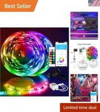 Indoor 100ft RGB LED Strip Lights with Bluetooth & Timer - Easy Installation