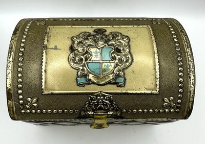Vintage Blechdose Schatztruhe West Germany 1960er Heraldik Wappen & Fleur-de-lis