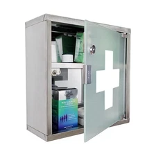 Locking Stainless Steel Medicine Cabinet, 2 Tier Wall Mounted Storage Cabinet...